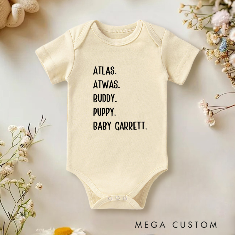 Personalized Atlas Buddy Puppy Baby Garrett Fun and Cute Name Collection Baby Onesie  