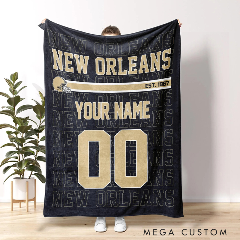 Personalized Football Player Blanket with Customizable Name and Team Details 
