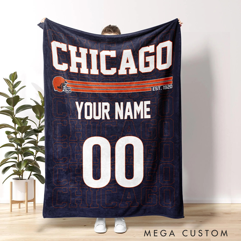 Personalized Football Team Blanket with Custom Name and Number 