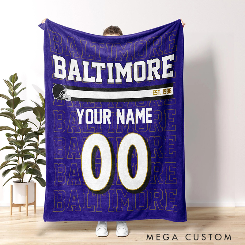 Personalized Football Player Blanket with Your Name and Team Colors  