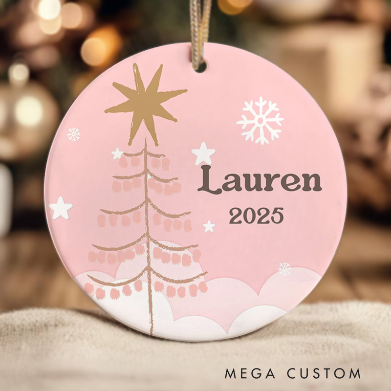 Personalized Pastel Pink Boho Christmas Tree Ornaments for Baby New Baby Gift