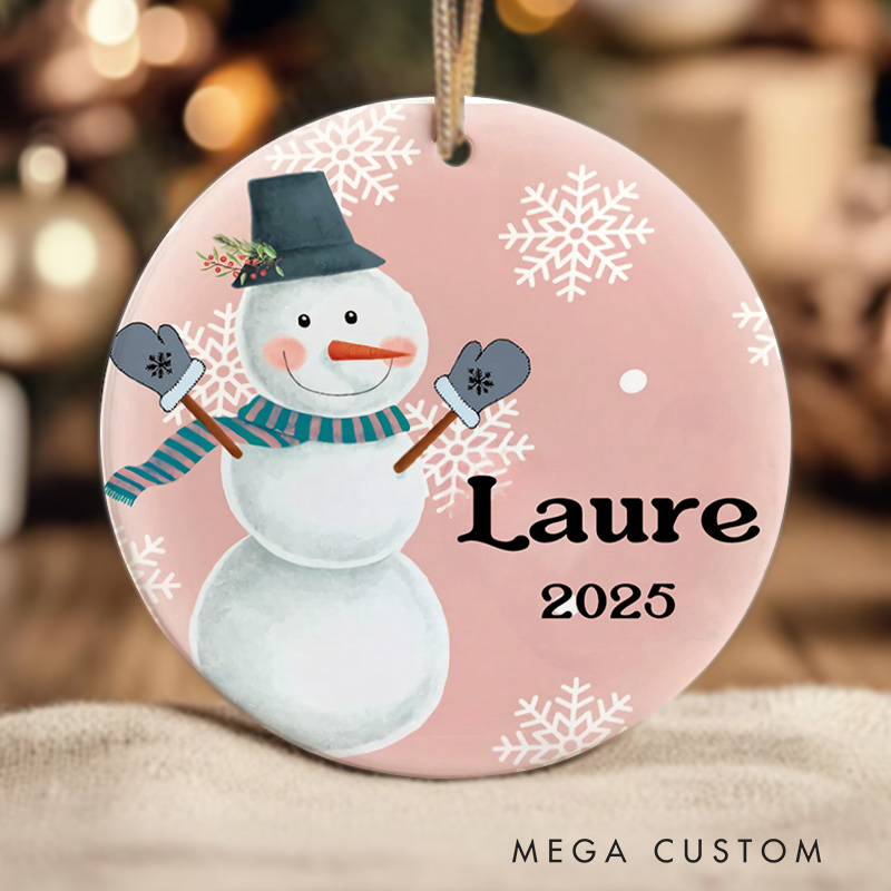 Personalized Cute Pink Retro Snowman Ornaments for Baby New Baby Gift