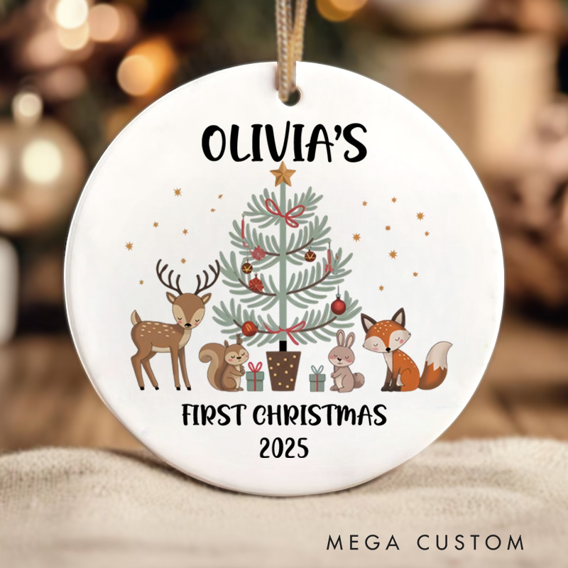 Personalized Baby First Christmas Baby Forest Animal Ornament