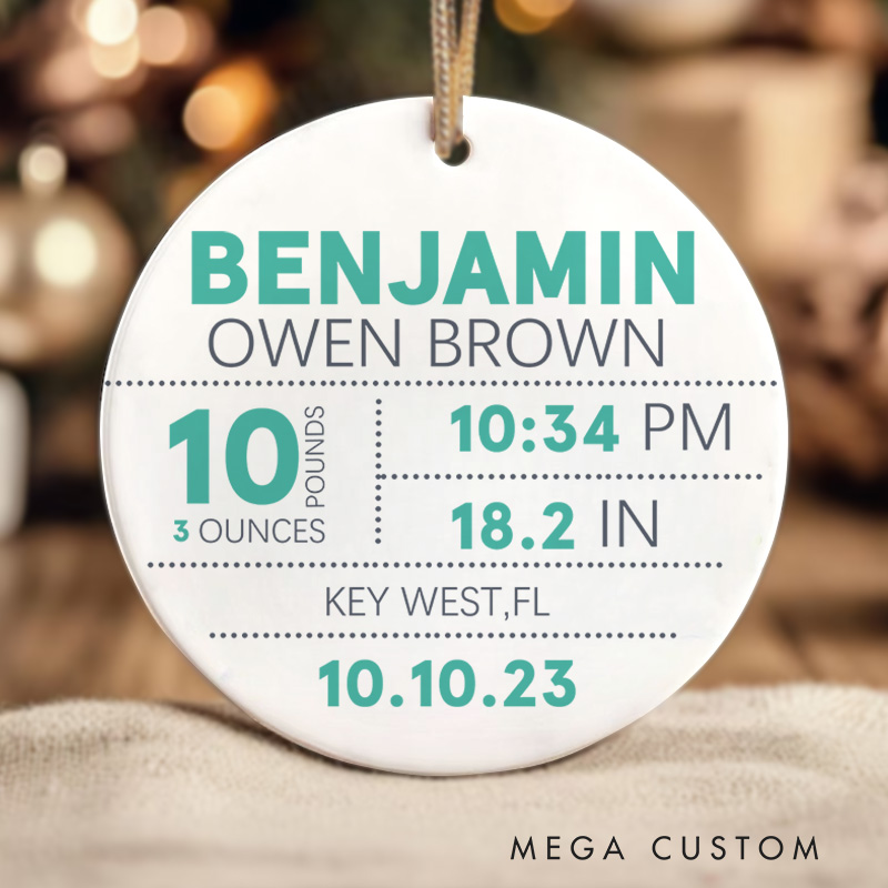 Personalized New Baby Stats Christmas Ornament Baby Girl Christmas Gifts