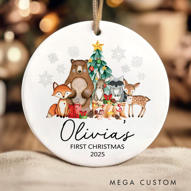 Personalized Baby Jungle Animal Party Christmas Ornament Baby Shower 1st Christmas Gift