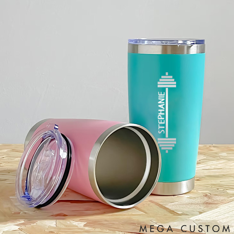 Personalized Fitness Tumbler Coffee Stainless Steel Tumbler with Dumbbell for Fitness Enthusiasts Bodybuilders and Gym Lovers