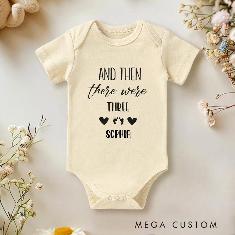 Personalized And Then There Were Four Cute Family Footprint Addition Baby Onesie  