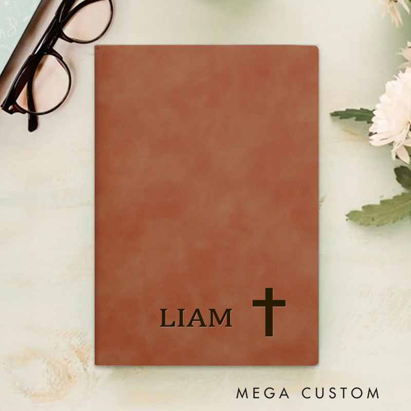 Personalized Cross Prayer Journal Leather A5 Notebook with Name Religious Bible Verse Journal Religious Gift for Priest Christian Gift Graduation Gift