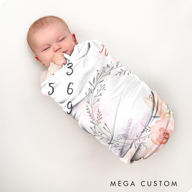 Personalized Floral Wreath Milestone Tracker Elegant Blooming Baby Blanket