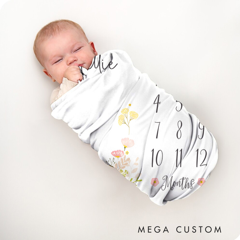 Personalized Golden Accents Floral Milestone Tracker Delicate Nature Baby Blanket