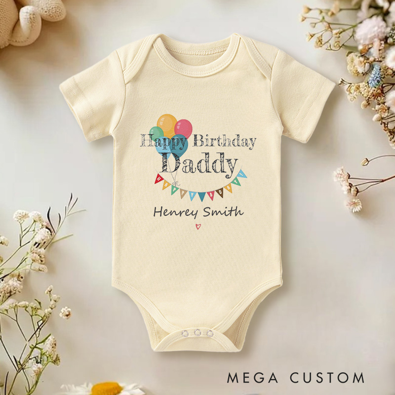 Personalized Happy Birthday Daddy Colorful Balloons and Banner Celebration Baby Onesie  