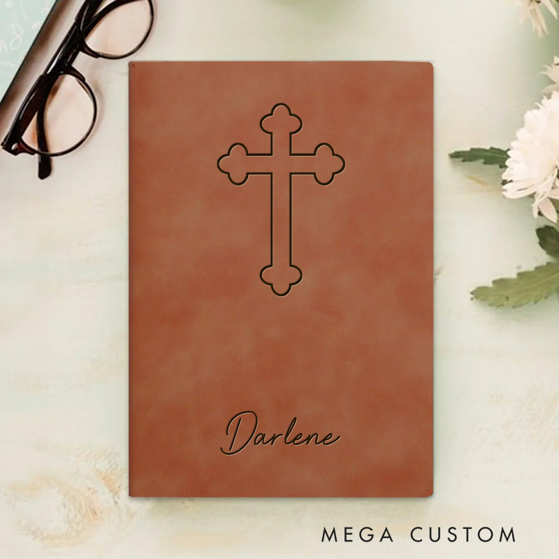 Personalized Name and Cross Prayer Journal Leather A5 Notebook Custom Religious Journal Gift Christian Gift Birthday Gift Baptism & Christening Gift