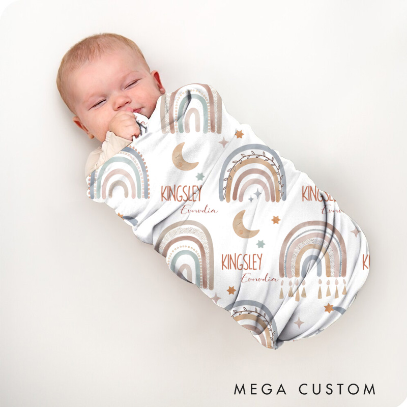 Personalized Rainbow Magic Milestone Tracker Whimsical Pastel Baby Blanket