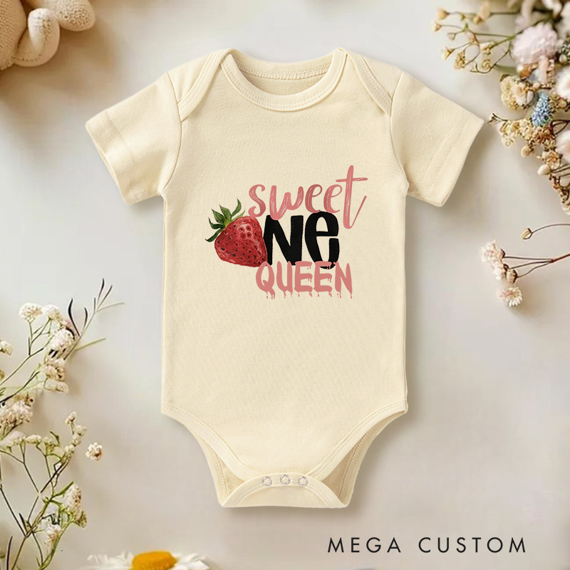Personalized Sweet One Queen Strawberry Inspired First Birthday Celebration Baby Onesie  