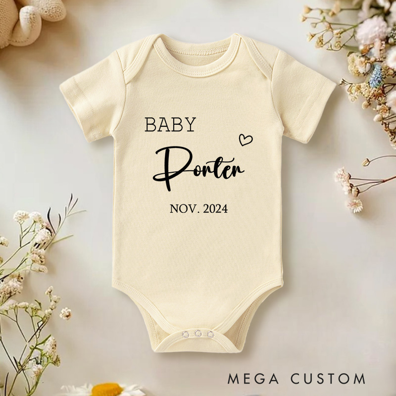 Personalized Baby Name and Date Sweet and Elegant Birth Announcement Baby Onesie  