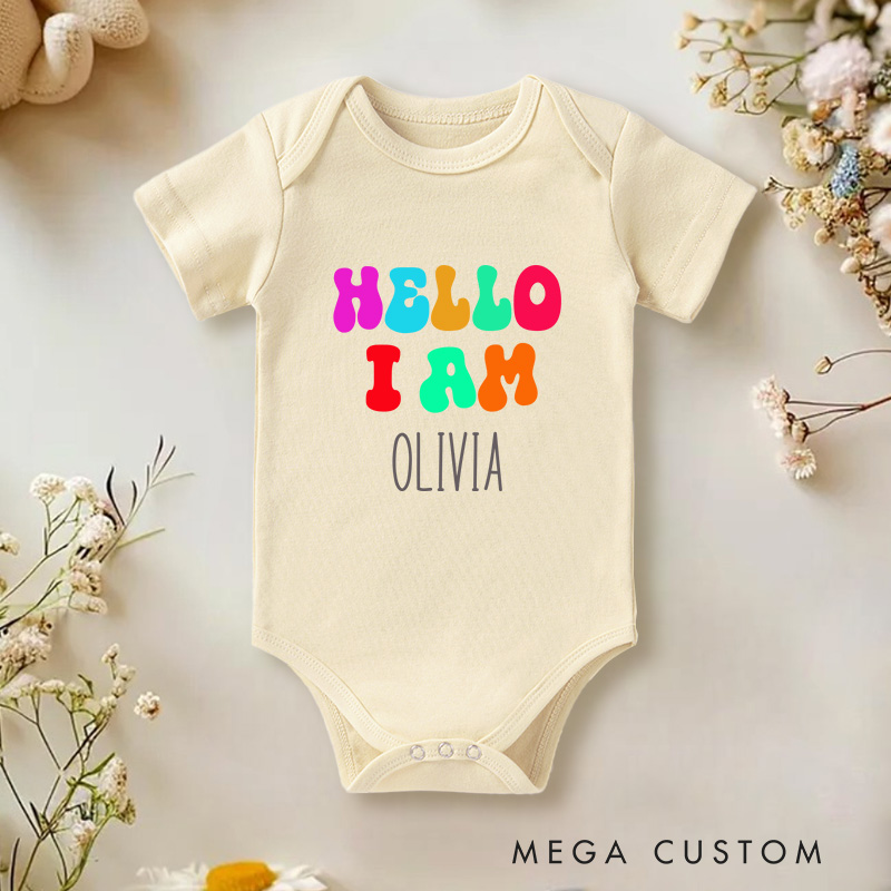 Personalized Hello I Am Name Bright and Colorful Name Introduction Baby Onesie  