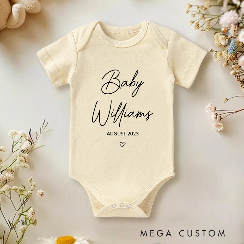 Personalized Baby Name and Date Simple and Heartfelt Birth Announcement Baby Onesie
