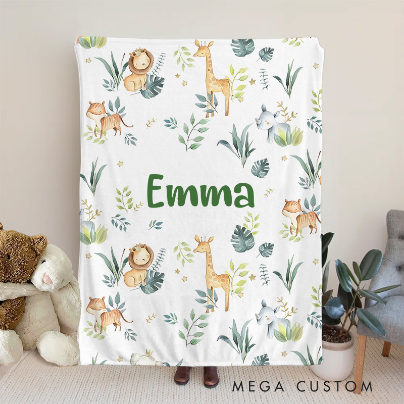 Personalized Woodland Animals Cute Forest Friends Name Pattern Soft and Whimsical Baby Blanket