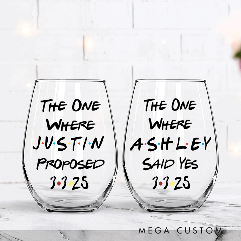 Personalized Engagement Wine Glasses TV Show Inspired Movie for the Couple TV Series Fan Engagement Gift