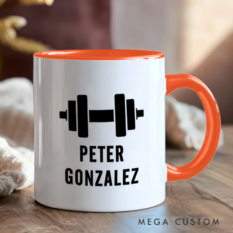 Personalized Fitness Mug with Dumbbell Graphic Gift Motivational Coffee Cup for Fitness Enthusiasts Bodybuilders and Gym Lovers