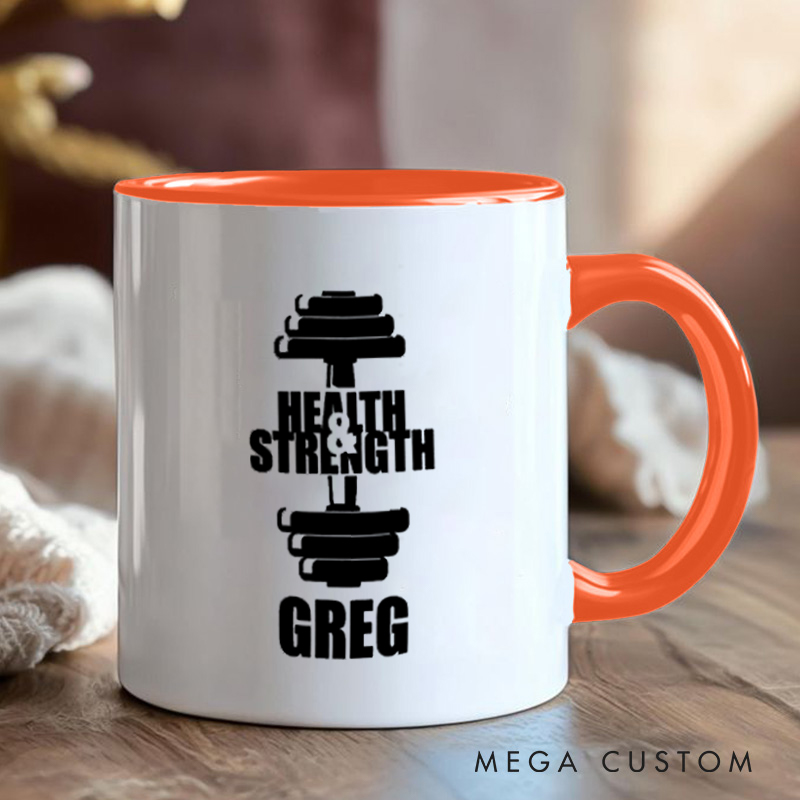 Personalized Fitness Mug with Health Strength Gift Motivational Coffee Cup for Fitness Enthusiasts Bodybuilders and Gym Lovers