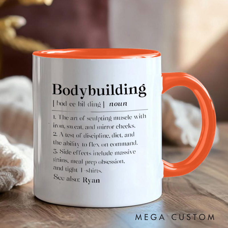 Personalized Fitness Mug with Bodybuilding Definition Gift Motivational Coffee Cup for Fitness Enthusiasts Bodybuilders and Gym Lovers