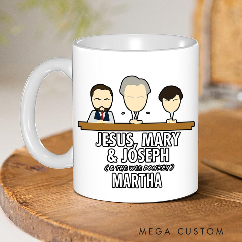 Personalized Jesus Mary Joseph & the Wee Donkey Ceramic Mug with Name Custom Coffee Cup Jesu Coffee Mug Jesus Gift Funny Christian Gift Religious Gift