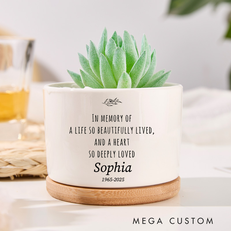 Personalized Memorial Flower Pot for Loss of Loved One in Memory of Sympathy Gift Porcelain Plant Container Customize Message for Loved One in Heaven