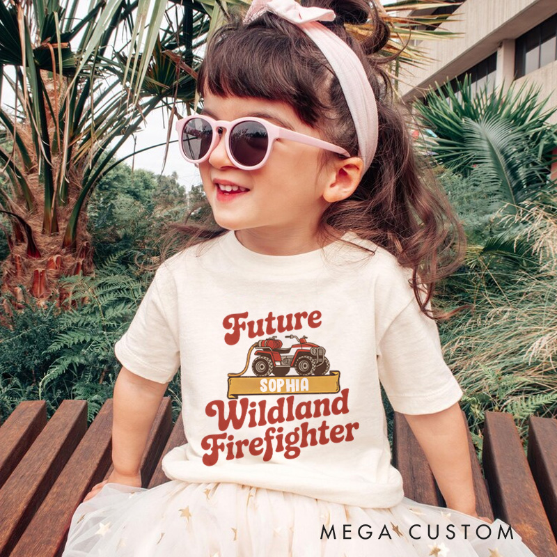 Personalized Wildland Firefighter Inspired Kids T-Shirt with Custom Name and Bold Future Firefighter Graphic Kids T-Shirt