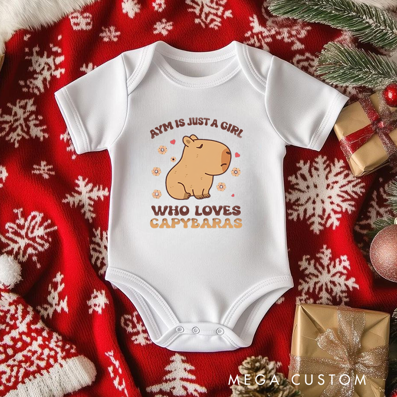 Personalized Baby Onesie and Cute Baby Bodysuit with Adorable Capybara and Floral Design for Animal Lovers
