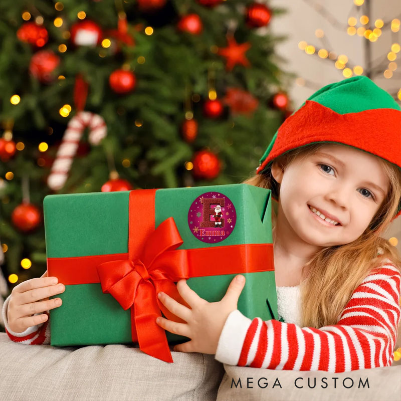 Personalized Cartoon Santa Claus Initial Waterproof Stickers with Name Gift Decor Christmas Party Favor for Friends Family