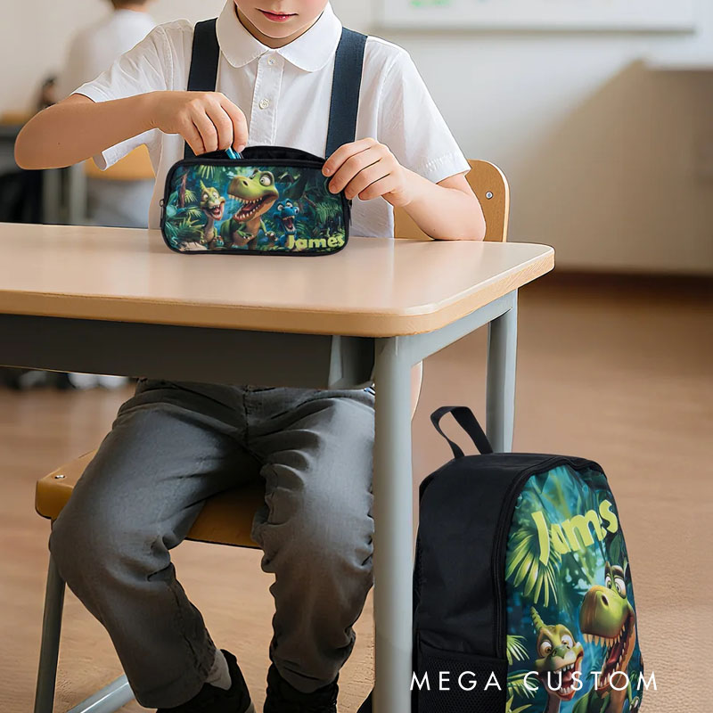 Personalized Cartoon Dinosaur Fantasy Unicorn Backpack Lunch Bag Pencil Case Set with Name Back to School Birthday Gift for Boys Girls