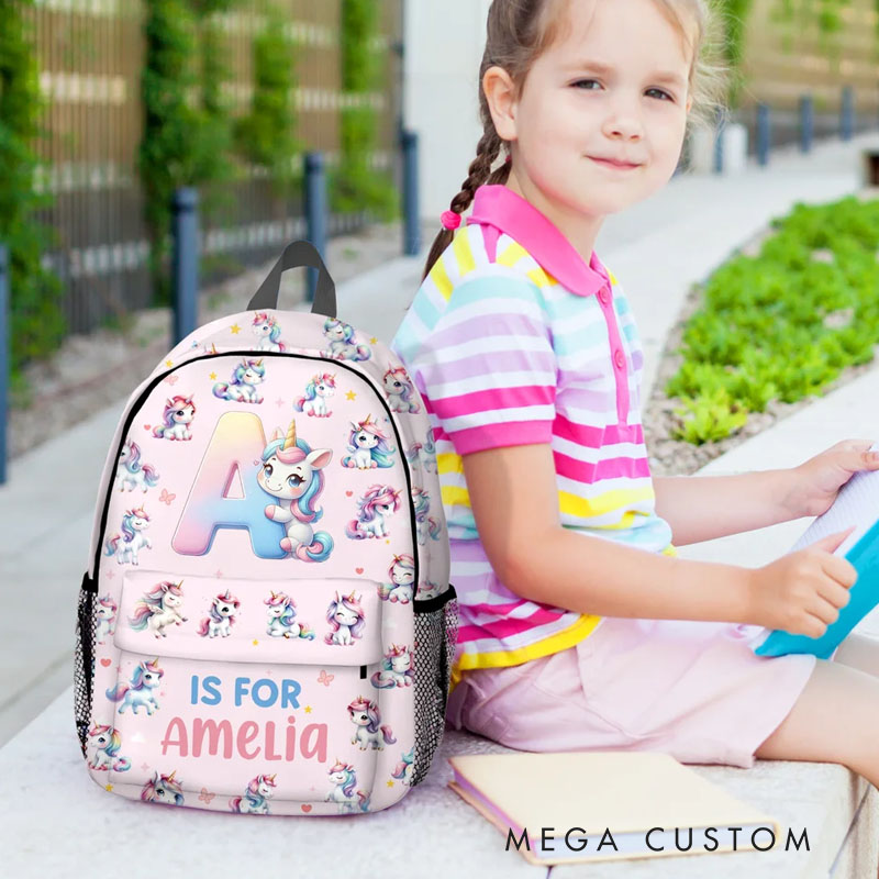Personalized Cute Excavator Dinosaur Fantasy Unicorn Backpack with Name and Side Pockets Back to School Birthday Gift for Boys Girls