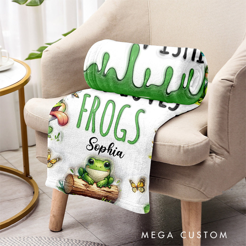Personalized Frog Lover Blanket with Cute Frog Graphics and Custom Name for Girls Who Adore Frogs Blanket