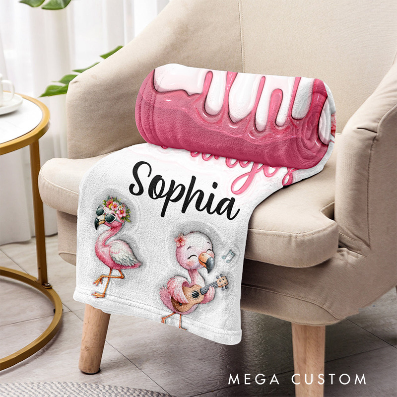 Personalized Flamingo Lover Blanket with Vibrant Flamingo Design and Custom Name for Flamingo Fans Blanket