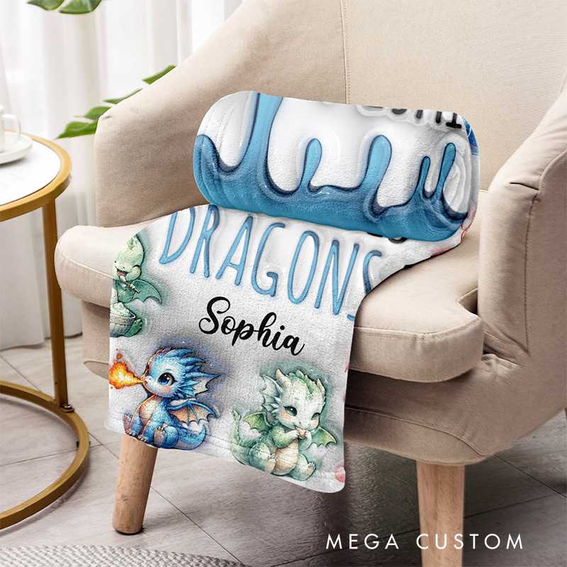 Personalized Dragon Lover Blanket with Fantasy Dragon Graphics and Custom Name for Dragon Enthusiasts Blanket