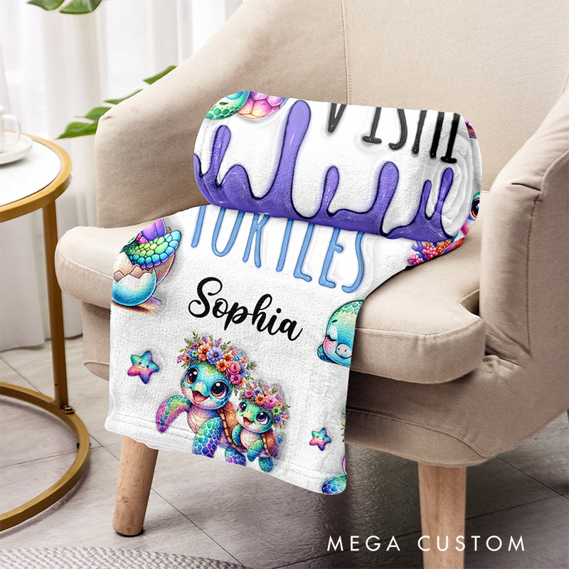 Personalized Turtle Lover Blanket with Colorful Turtle Design and Custom Name for Turtle Enthusiasts Blanket
