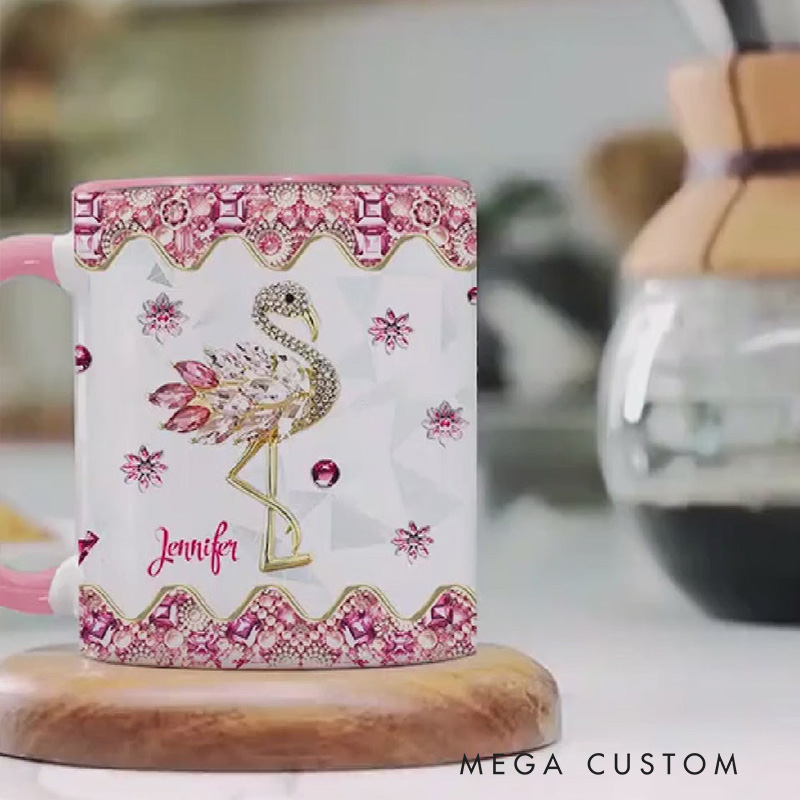 Personalized Flamingo Glitter Mug with Elegant Flamingo Design and Custom Name for Flamingo Lovers Mug