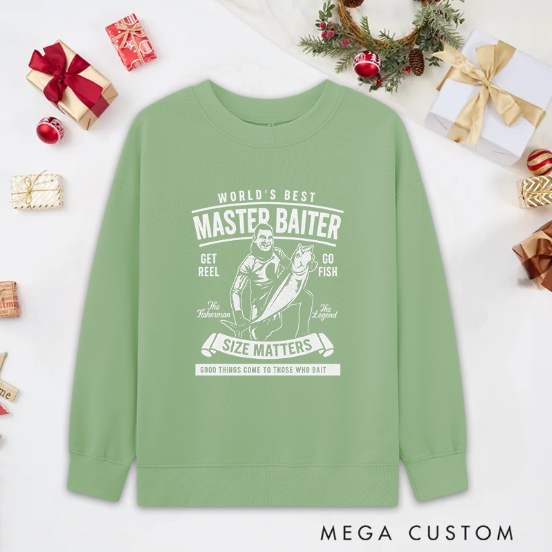 Personalized Funny Fishing Sweatshirt World's Best Master Baiter Sweatshirt Cozy Gift for Fishermen Perfect Outdoor Fishing Apparel