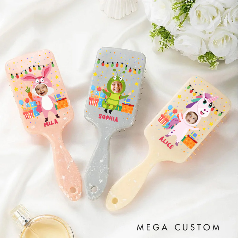 Personalized Photo Hair Brush with Custom Name and Colorful Design for Kids and Fun Grooming Hair Brush