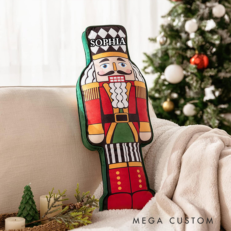 Personalized Nutcracker Name Custom Kids Gift Christmas Classic Soldier Red Green Festive Soft Decorative Pillow
