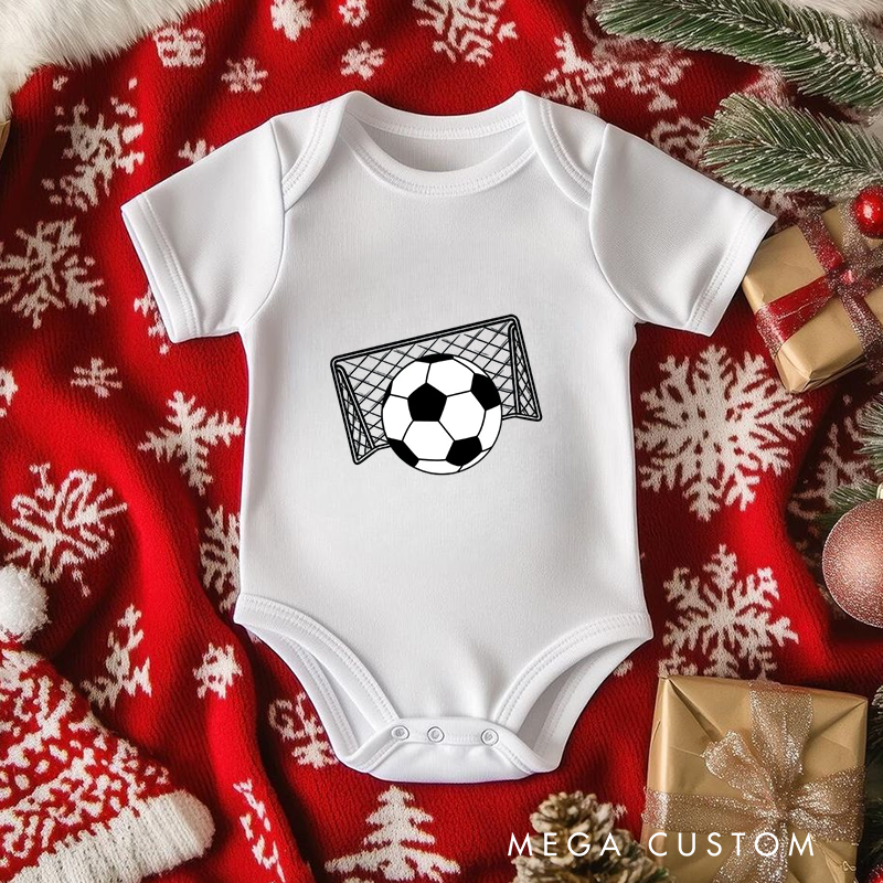 Personalized Soccer Baby Onesie With  Name And Number Editable Bodysuit Goal Net Front Design Baby Team Jersey Football Gift for Little Fans
