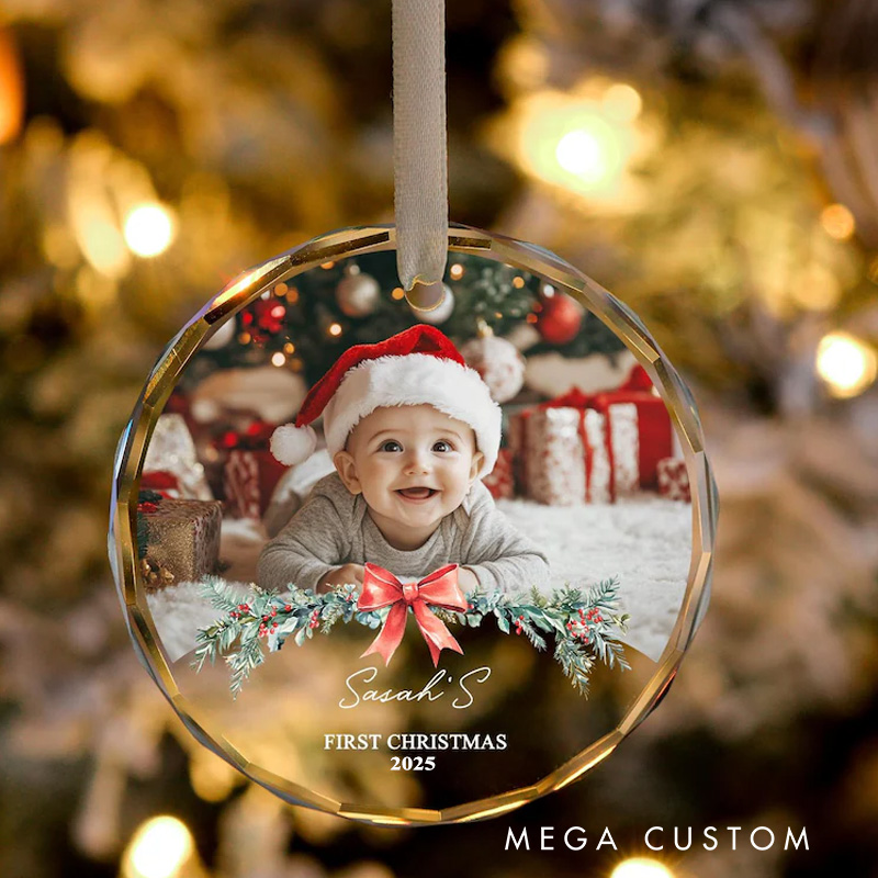 Personalized Baby Photo Name Custom Holiday Gift First Christmas Memory Cute Festive Decoration Keepsake Christmas Ornament
