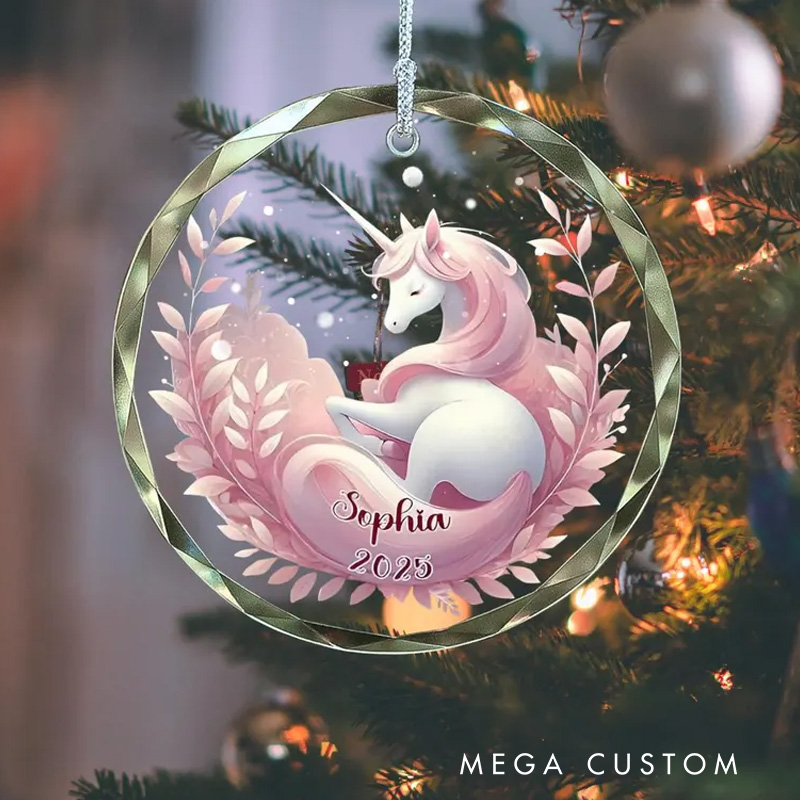 Personalized Cute Pony Name Custom Holiday Gift Magical Pink Pony Winter Wonderland Cute Festive Decoration Christmas Ornament