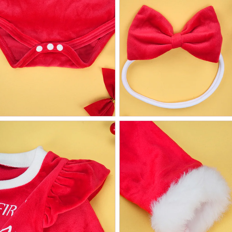 Personalized Baby Girl First Christmas Outfit Custom Name Cute Reindeer Santa Style Holiday Party Adorable Winter Red Tutu Dress