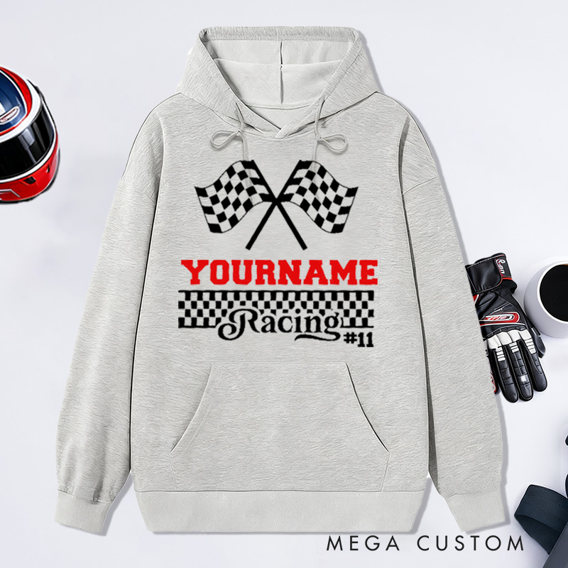 Personalized Hoodies with Racing Car Design Custom Name and Number Hoodies Perfect Gift for Racer and Racing Lovers