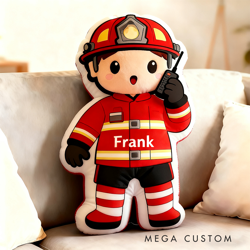 Personalized Cute Firefighter Pillow with Custom Graphic 3D Print Name Pillow Gift for Firefighter