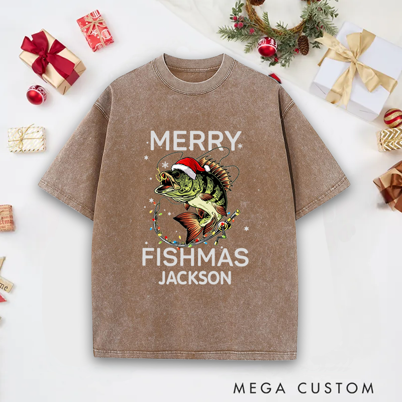 Personalized Fishing T-Shirt Merry Fishmas T-Shirt Funny Fishing Sweatshirt Christmas Gifts Ideal Gift for Fishing Lovers
