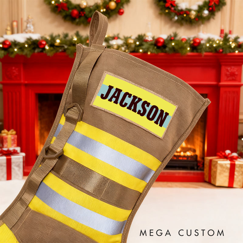 Personalized Firefighter Christmas Stocking with Custom Name and Reflective Stripes Unique Christmas Firefighter Gift