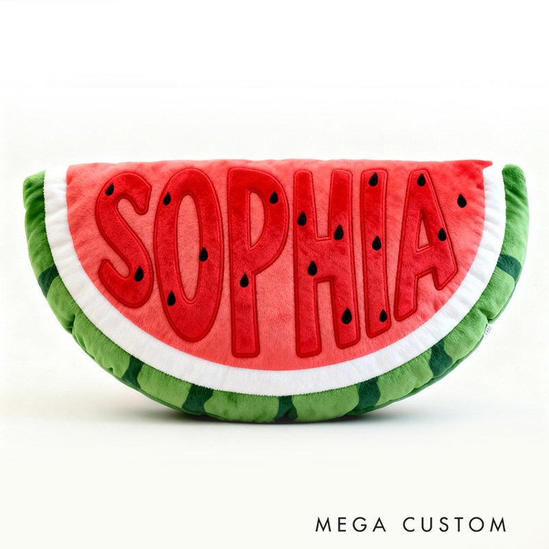 Personalized Watermelon Slice Shape Custom Name Soft Decorative Gift Fun Summer Fruit Style Cozy Kids Room Bright Graphic 3D Print Pillow
